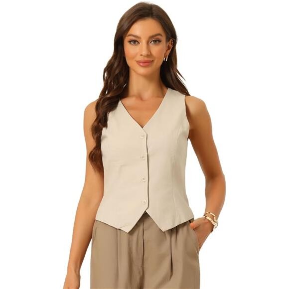 Vest Waistcoat for Women Beige - Picture 1 of 5